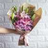 Beautiful Hand Bouquet Of Pink Lilium And Chrysanthemum