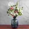 Blue Vase Arrangement With Happy Anniversary Topper
