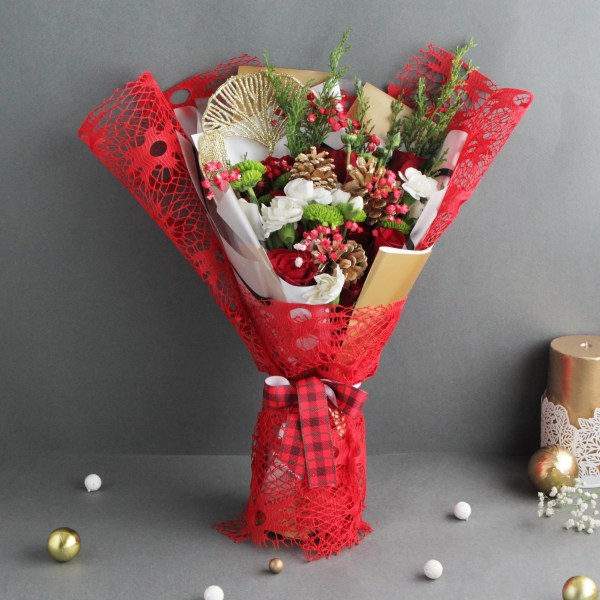 Christmas Red Roses Hand Bouquet
