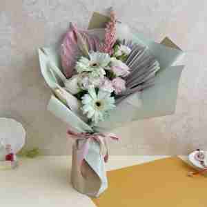 Gerbera, Anthurium, Carnations, Roses Hand Bouquet