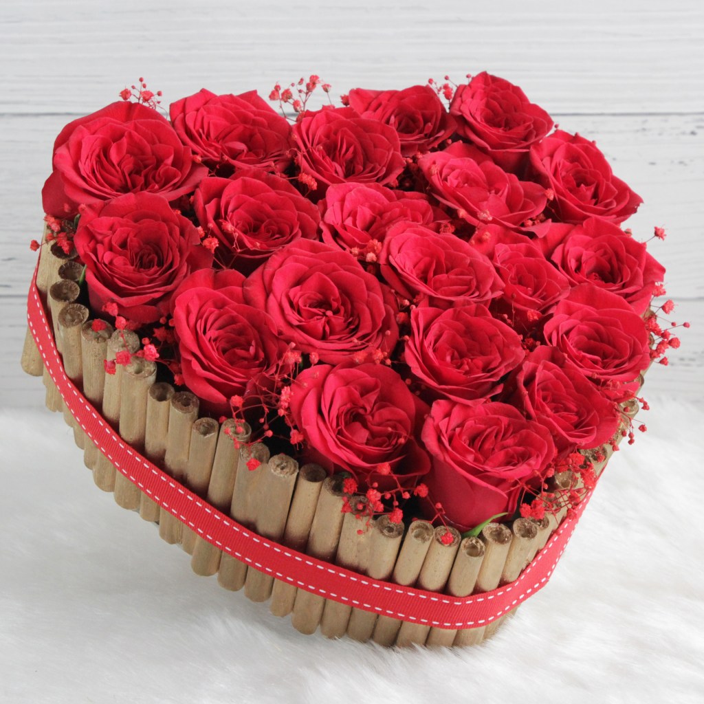 Heart Shaped Box With Wooden Sticks And Roses