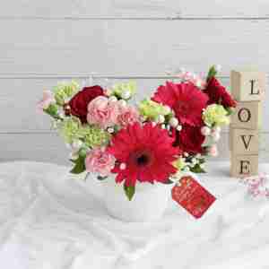 Hug Mug Heart Shaped Flower Arrangements With Red Roses