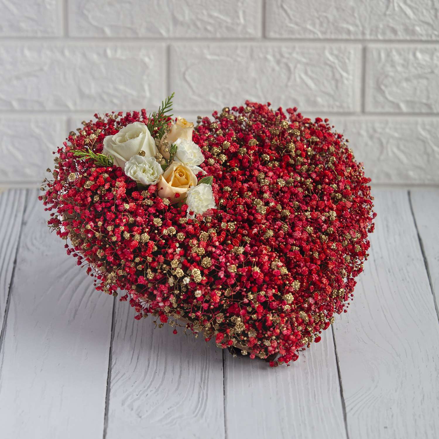 Red Heart Shape Of Beautiful Baby Breath -