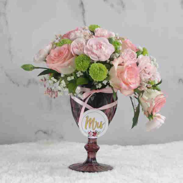 Red wine glass arrangement for Mrs