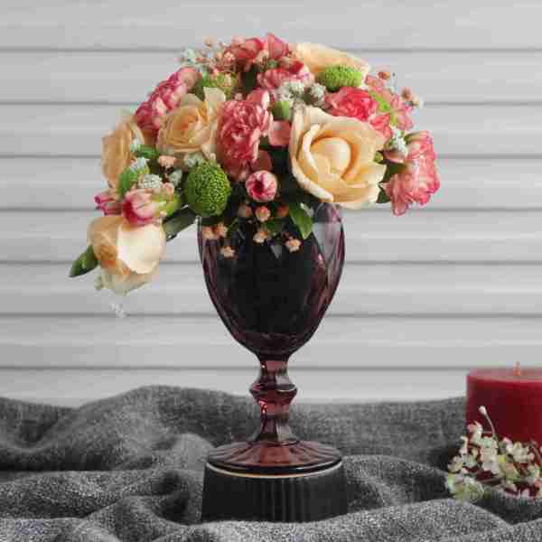 Red Wine Glass With Peach Arrangement