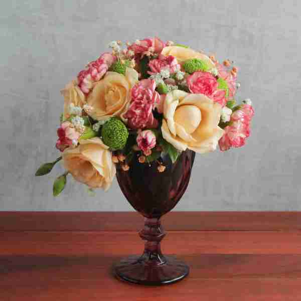 Red Wine Glass With Peach Arrangement