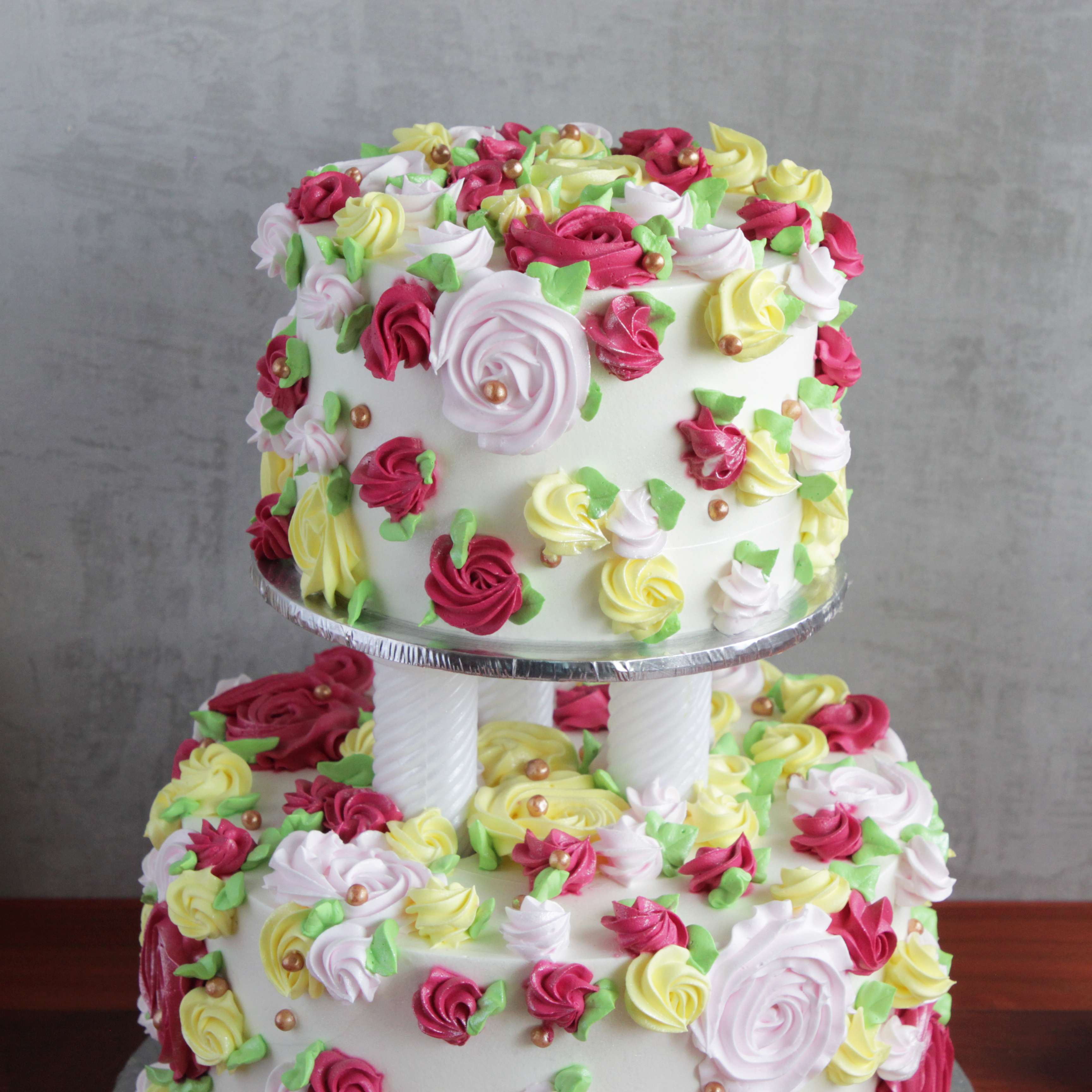 2 Tier Rose & Macaron Cascade Cake for Birthday & Special Occasions