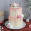 Two Tier Pink Frosting Cake With Fresh Flowers Eggless 3kg