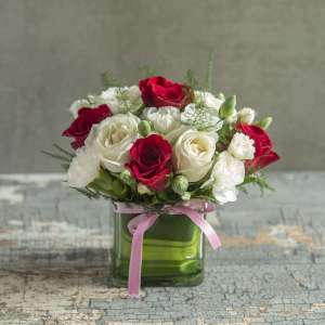 Vase Of Red And White Roses